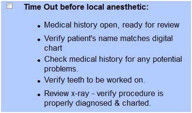 time out as part of dental SOP manual